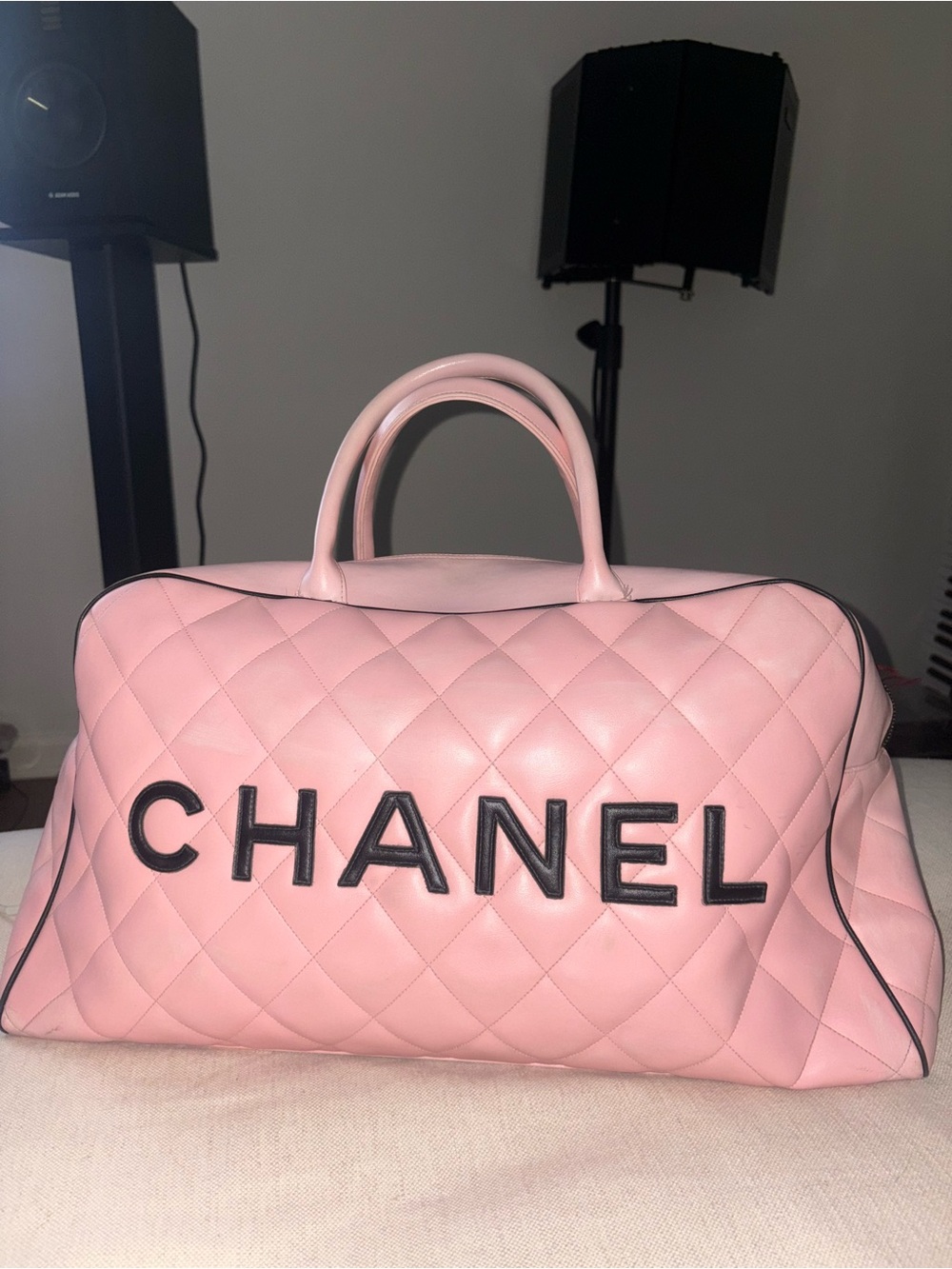 CHANEL Pink Quilted Leather Logo Tote with Black Accents - Picture 2 of 4